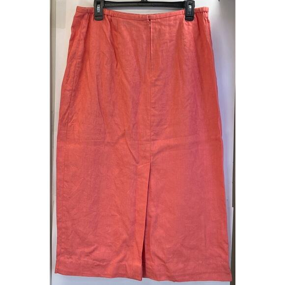 Plaza South Womens 16 Orange Back Slit Linen Blend Skirt Office Wear FLAW - Picture 2 of 7